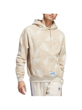Men's Adidas Original Athletic Club Allover Print Hoodie Cream/Tan Size M